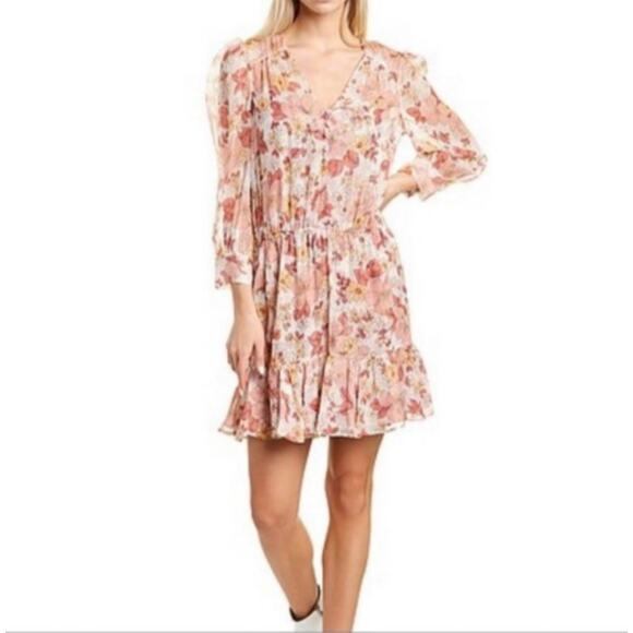 Veronica Beard Silk Long Sleeve Mini Dress Pink Floral Print 6 - Picture 3 of 10